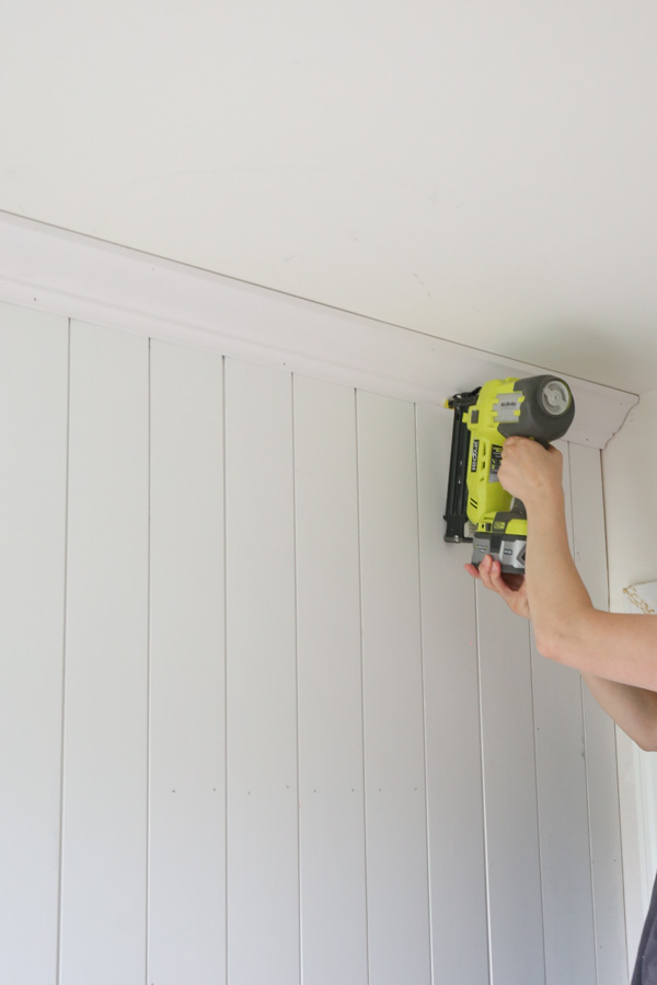 installing crown molding over vertical shiplap for shiplap trim