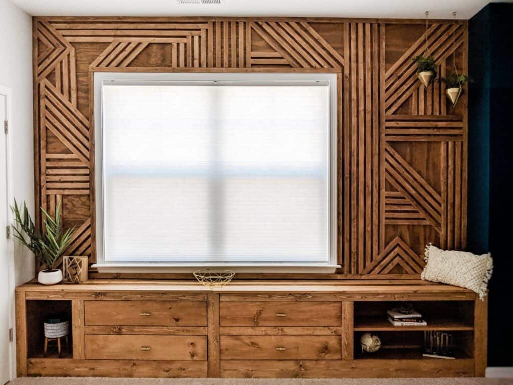Modern wood slat accent wall panel by Pine + Poplar