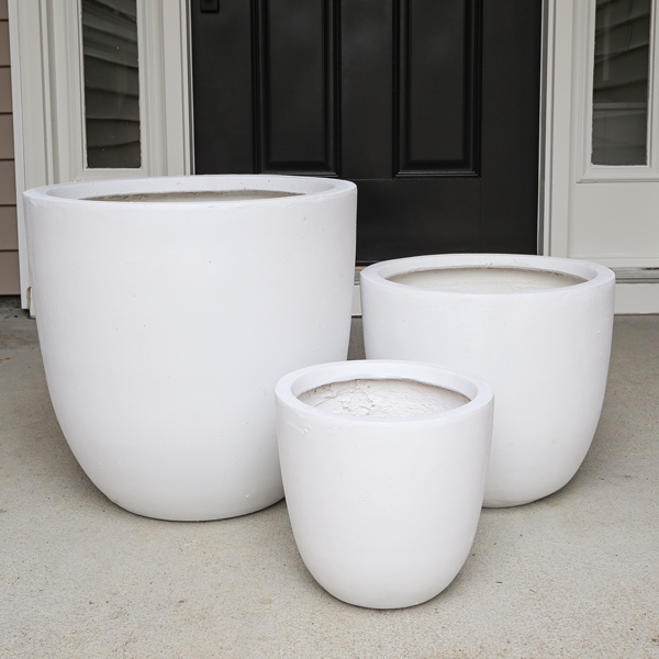 white concrete outdoor planter set of 3 from amazon