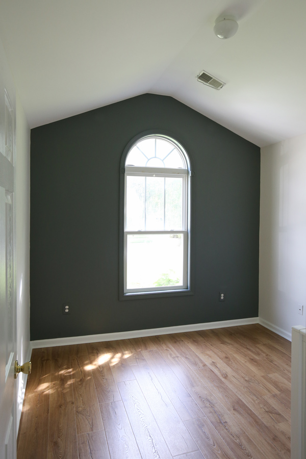 DIY painted accent wall painted millstone gray by benjamin moore