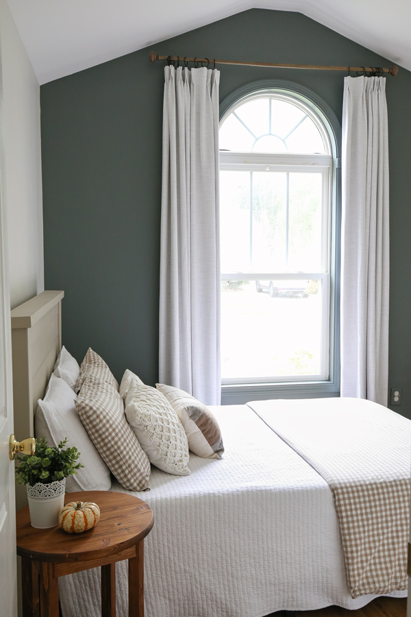 pinch pleat linen look curtains from amazon in bedroom makeover