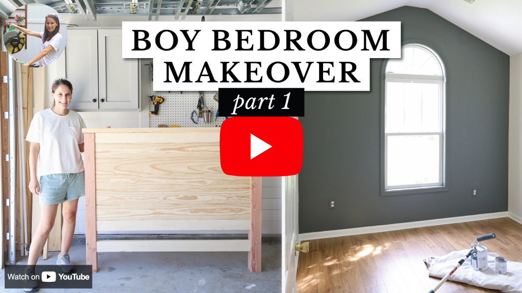 how to build a shiplap headboard DIY in part 1 bedroom makeover video on Youtube