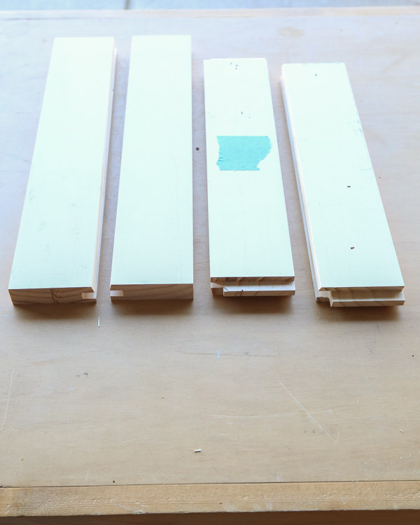 tongue and grooves cut on rail and stile door frame boards for DIY cabinet door
