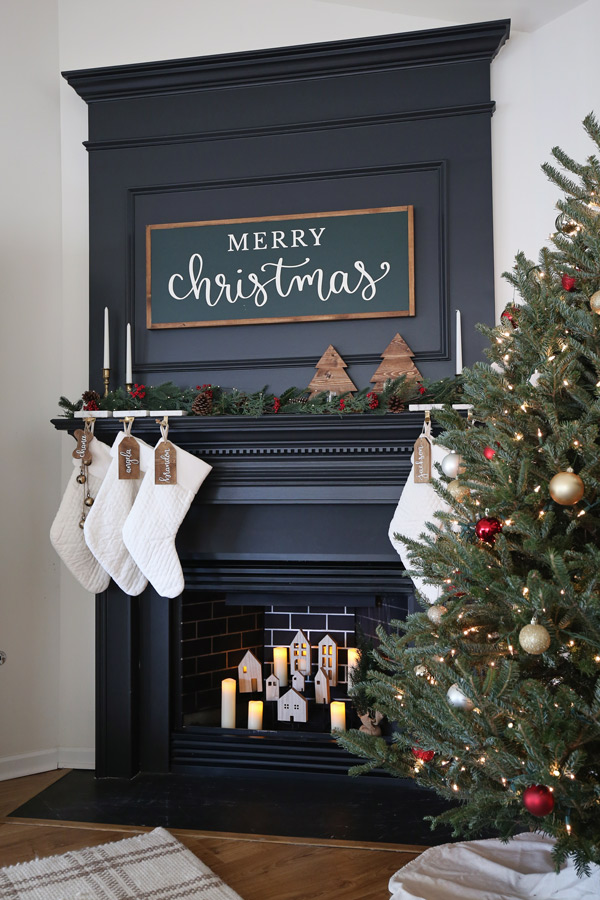 corner fireplace makeover for christmas