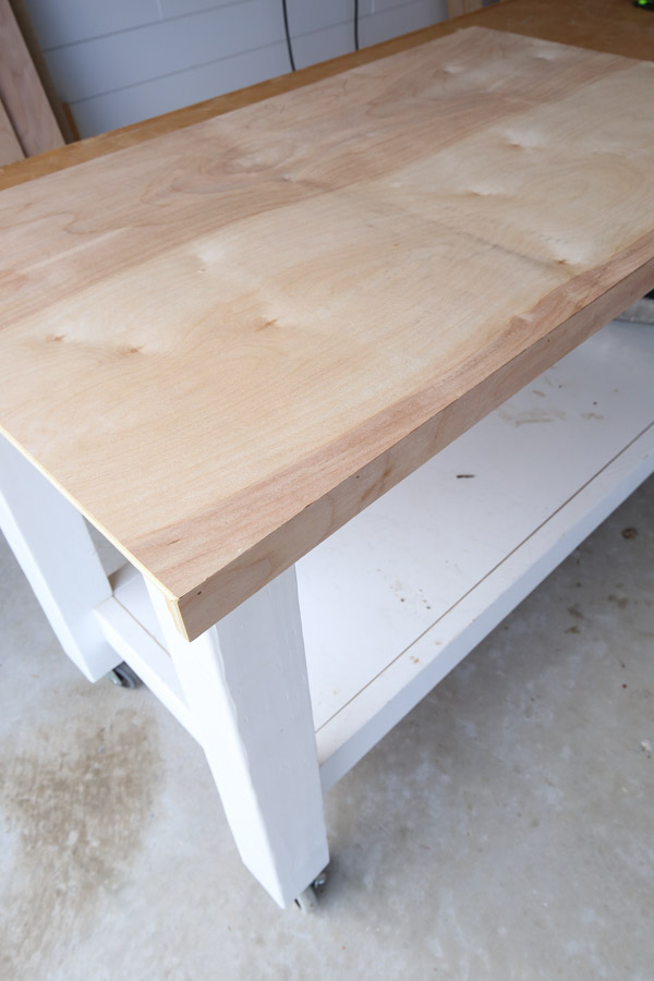 Plywood DIY wood desk top with beveled edges for DIY built in desk