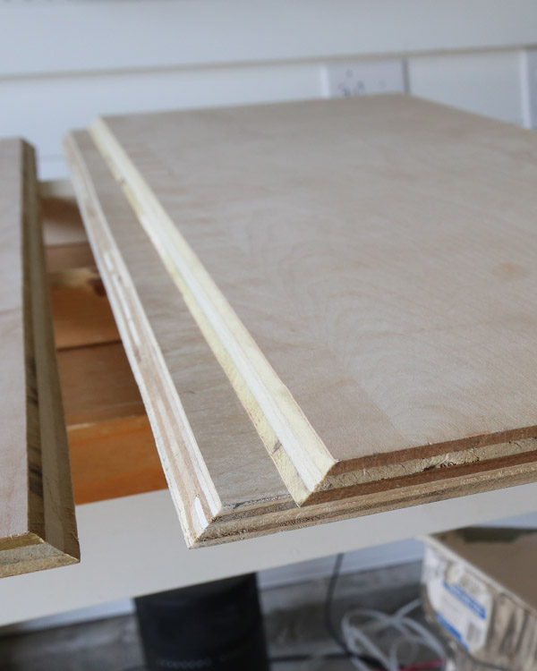 beveled edge cuts for the DIY wood desk top with plywood