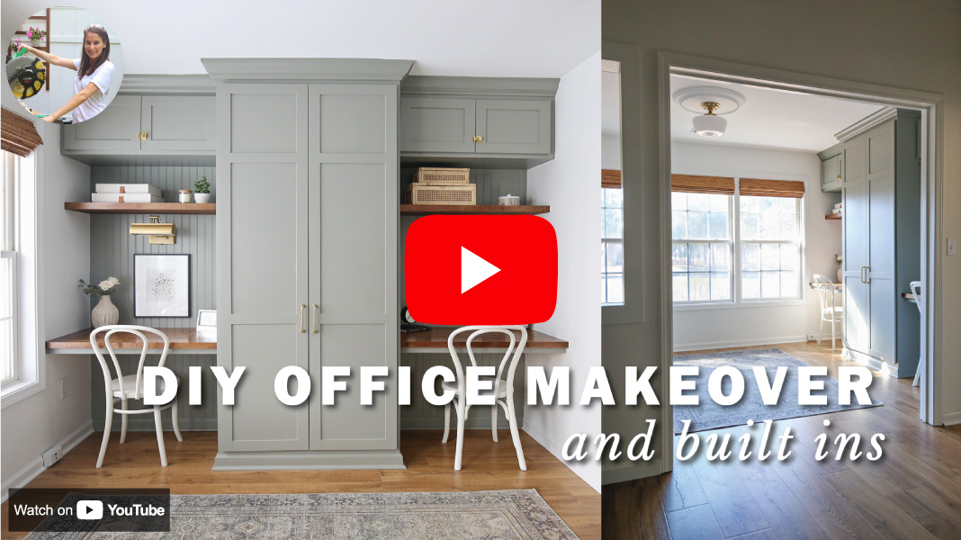 youtube video for diy built in office cabinets and diy office built ins in DIY home office makeover for two