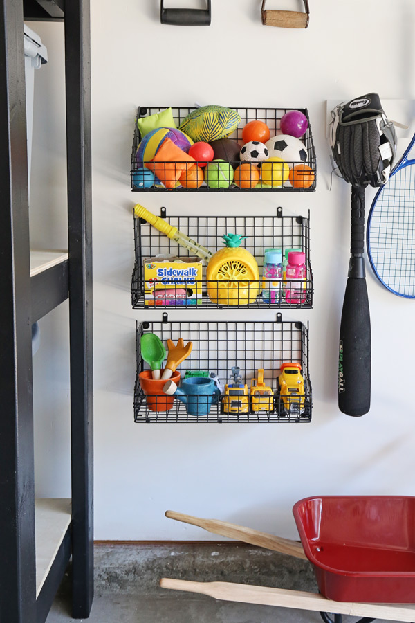 wire wall baskets with kids toy storage for diy garage organization