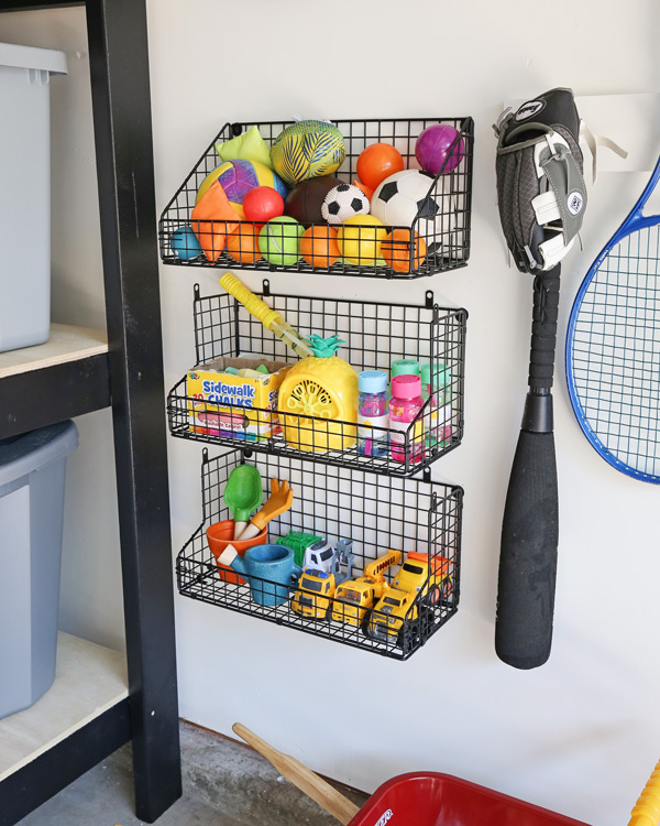 wire wall baskets with kids toy storage for garage organization diy