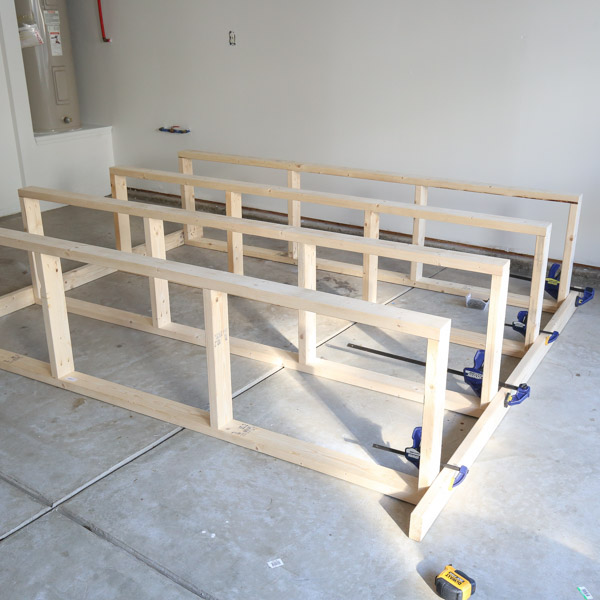 building diy garage shelves frame with clamps