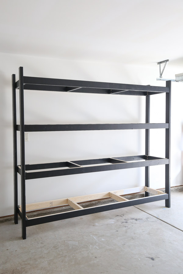 DIY wood garage shelves frame painted black