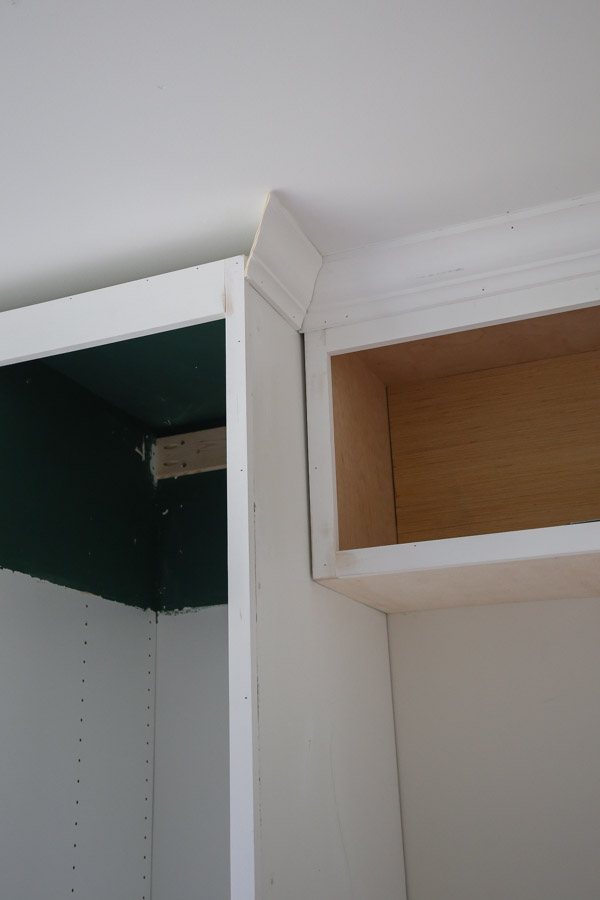 attaching crown molding to ikea pax hack