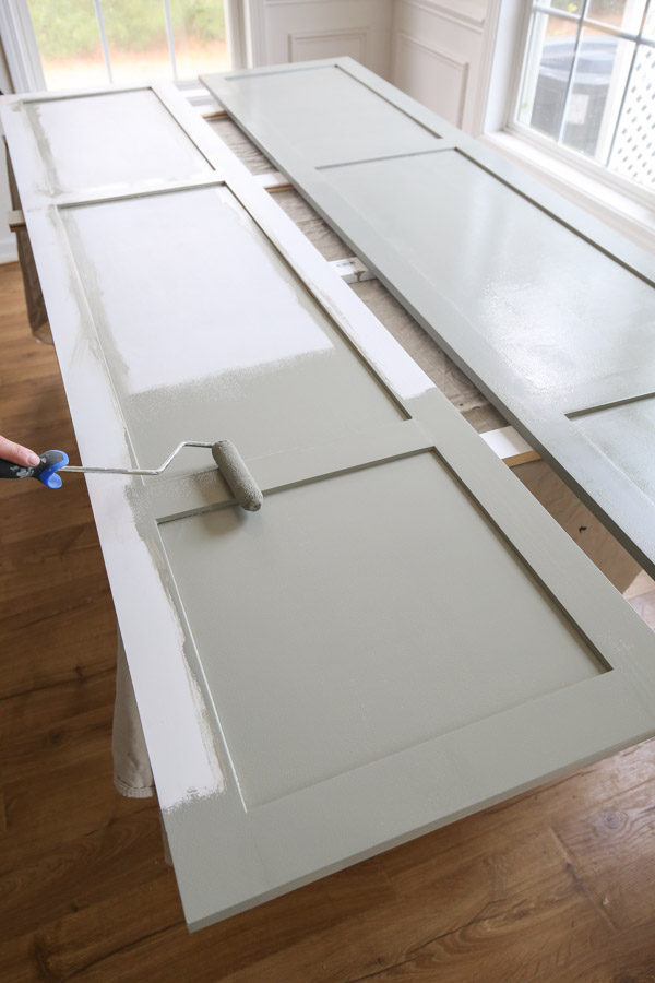 painting the DIY cabinet doors for IKEA pax hack
