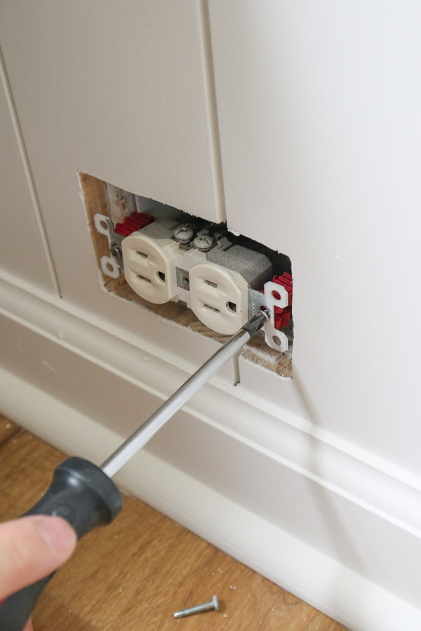 adding wall outlet spacers for DIY shiplap