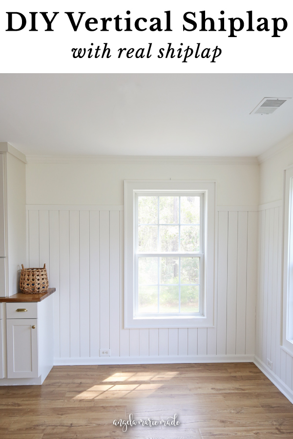 DIY vertical shiplap with real shiplap boards in dining room