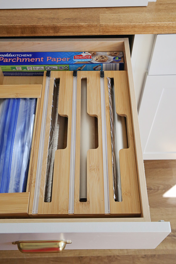 kitchen wrap organizer in kitchen drawer