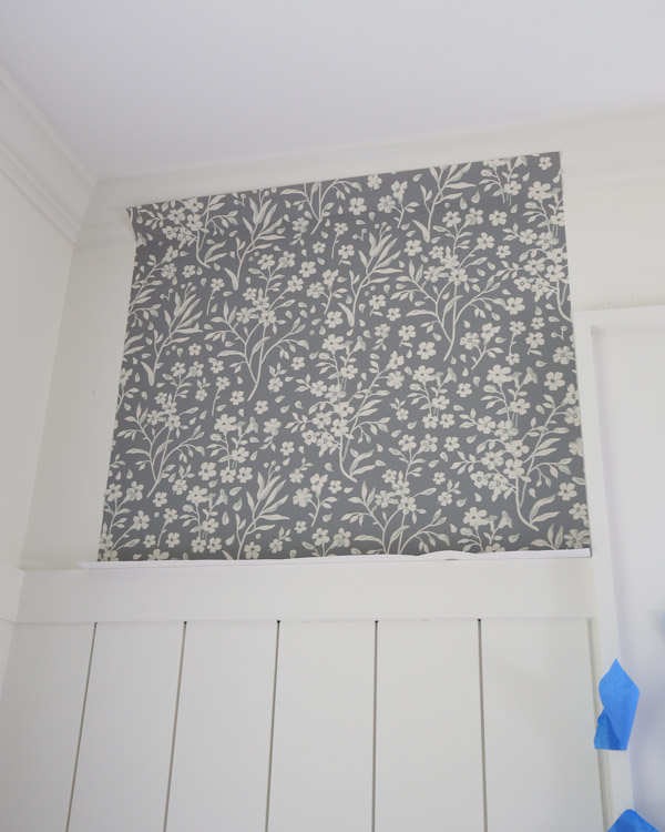 first diy peel and stick wallpaper panel installed on wall