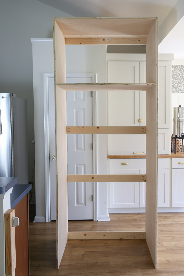 diy refrigerator cabinet surround frame built before installing to wall