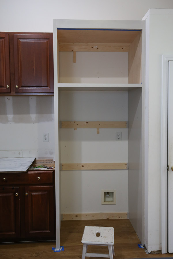 face frame attached to diy refrigerator cabinet surround