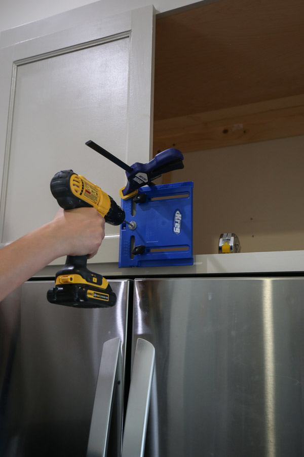 using kreg hardware jig to drill cabinet knob holes