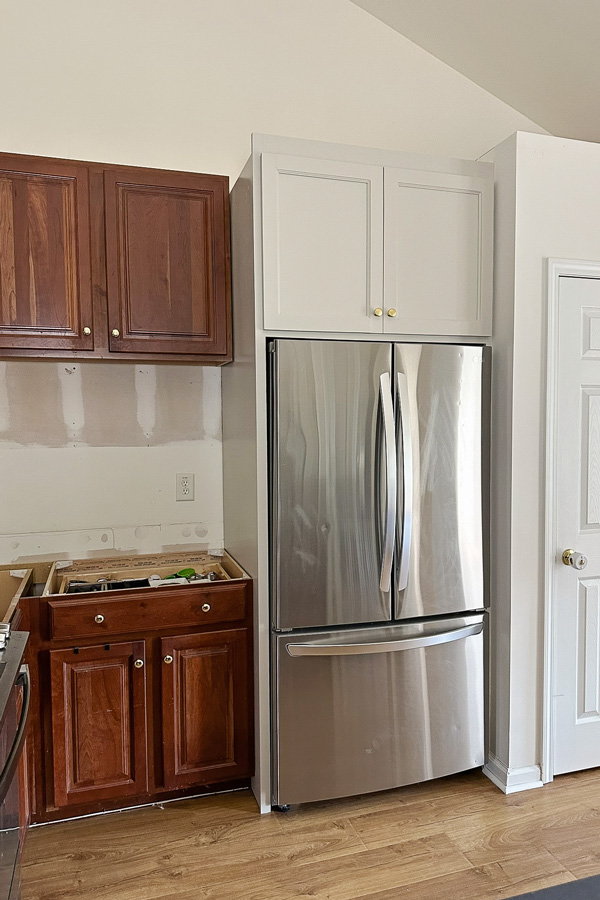 How to Build a DIY Refrigerator Cabinet Built In - Angela Marie Made