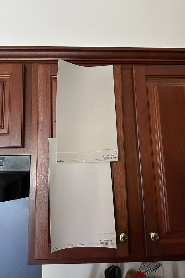grey kitchen cabinet paint colors samples on kitchen cabinets - revere pewter and pashmina by benjamin moore