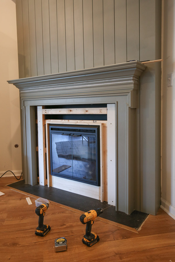 DIY shiplap fireplace wall