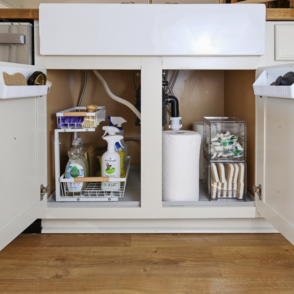 how to organize under the kitchen sink