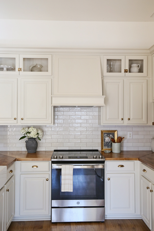 kitchen makeover custom DIY range hood cover with molding