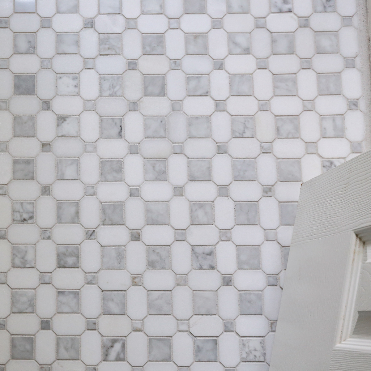 mosaic marble tile from Lowe's for bathroom floor