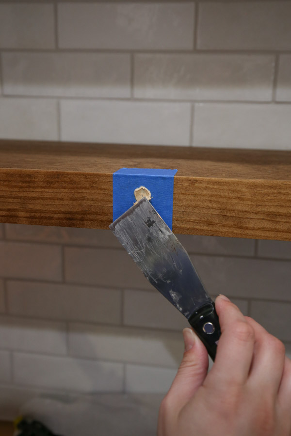 filling holes on diy floating kitchen shelves