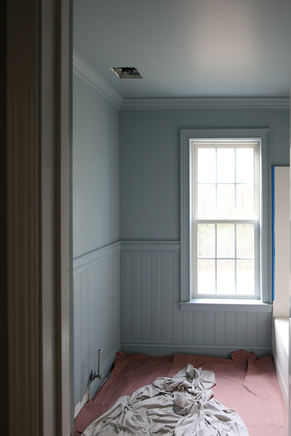color drenched bathroom in blue paint