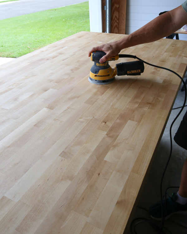 how to finish butcher block countertops and sanding