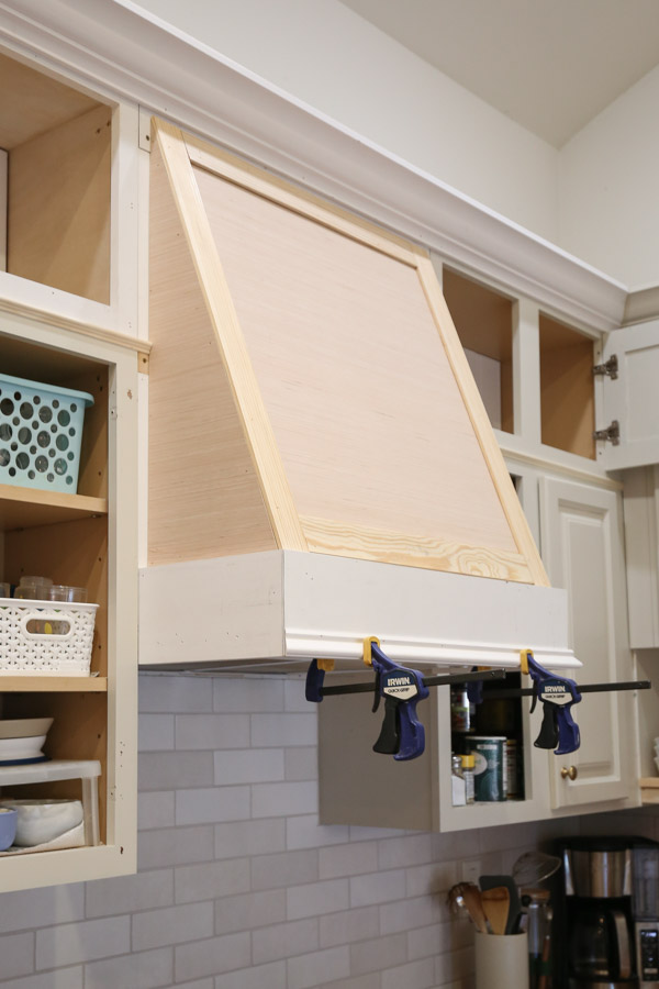 building frame for custom DIY range hood cover with molding
