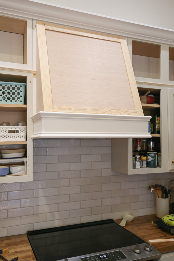 building frame for custom DIY range hood cover with molding