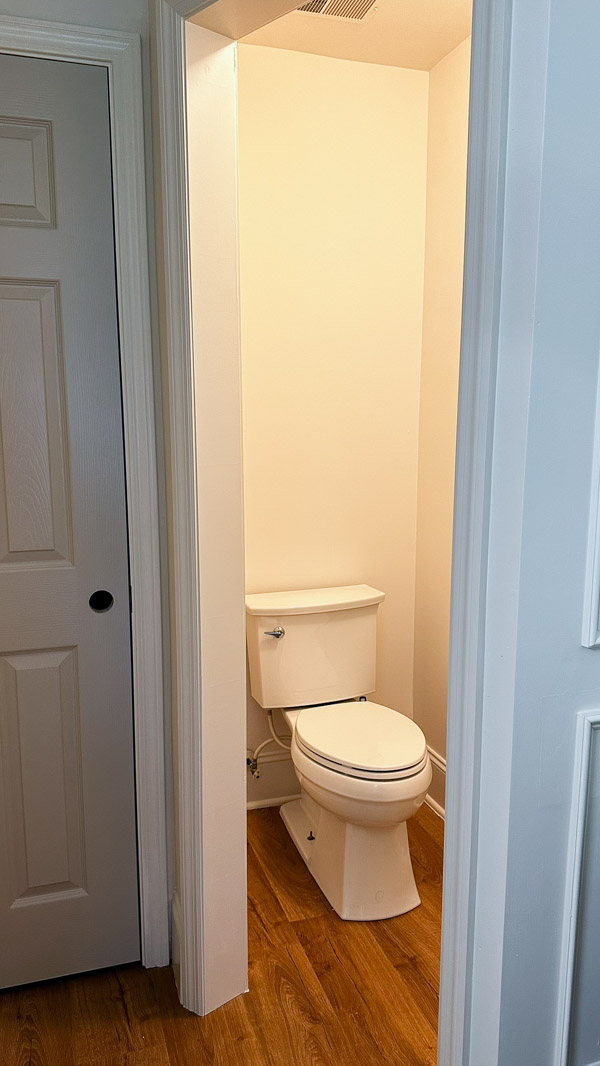 before adding above the toilet storage cabinet in water closet