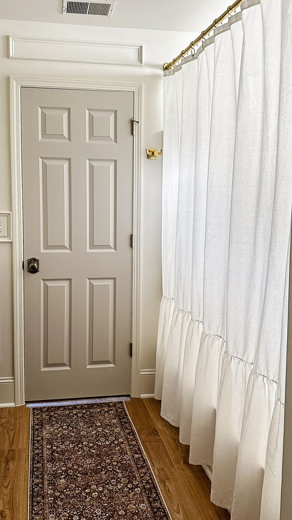 linen look extra long shower curtain with ruffle