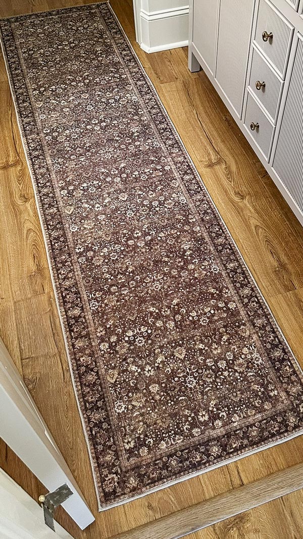 vintage inspired runner in bathroom makeover