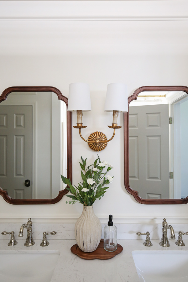 primary bathroom makeover with regina andrew clove double wall sconce brass