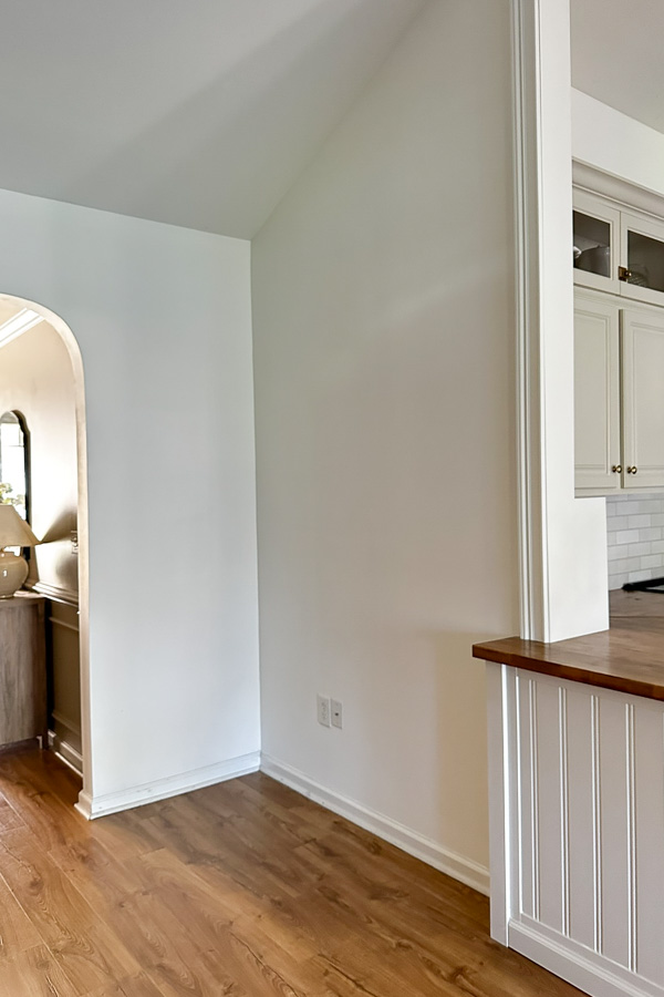 corner nook with angled ceiling before makeover but after casing