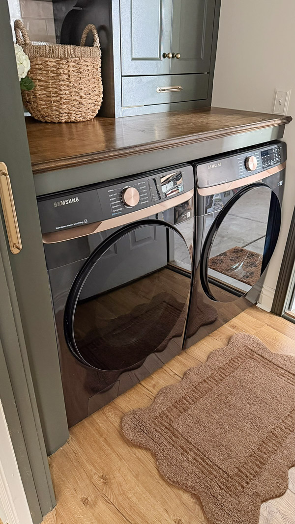 small laundry room makeover before and after with samsung washer and dryer black and gold copper