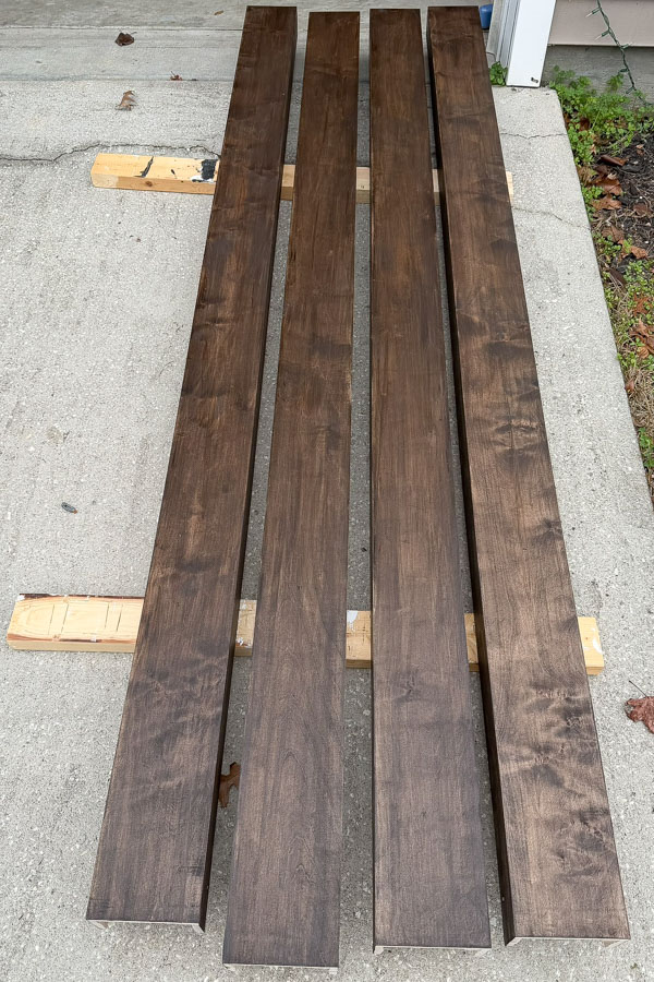 staining unfinished assembled wood beams for diy wood beams on vaulted ceiling a dark stain