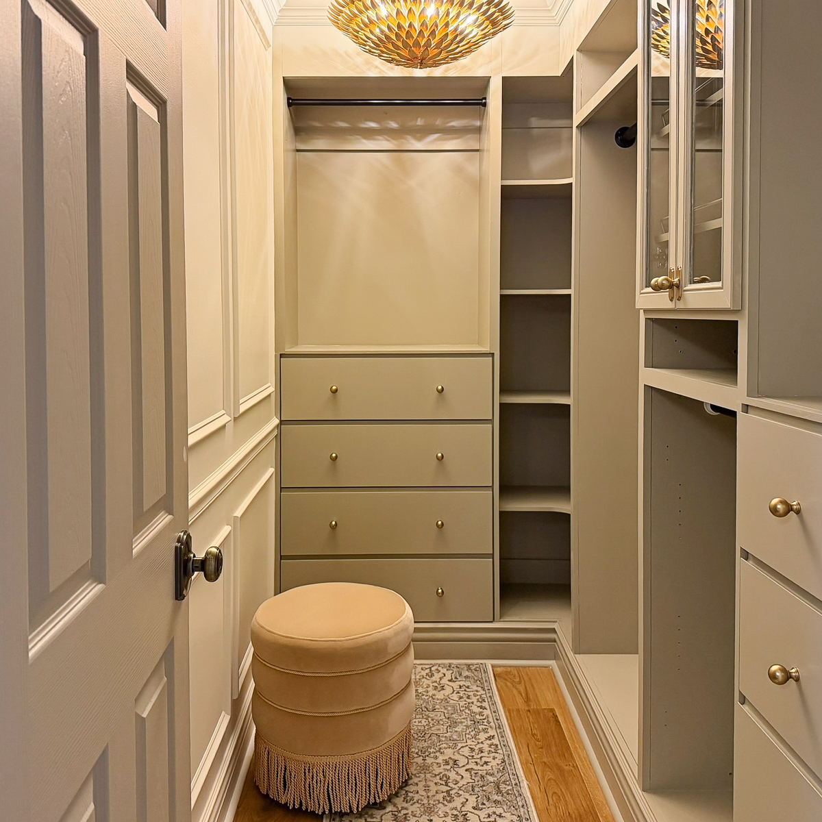 charming primary closet makeover with closet systems from lowe's