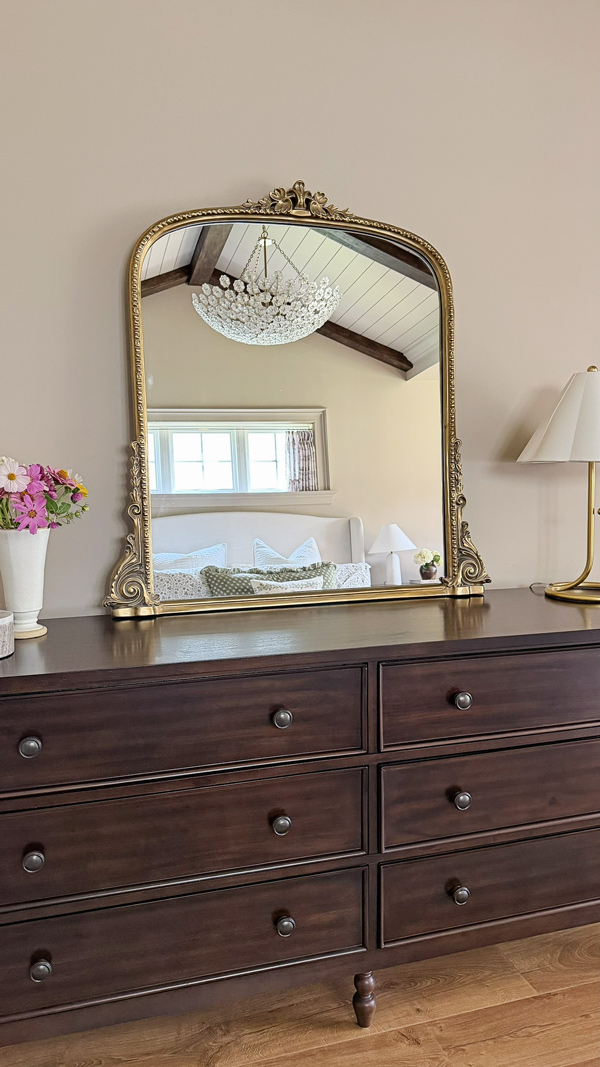 bedroom makeover before and after reveal - dresser mirror ideas with anthropologie gleaming primrose mirror